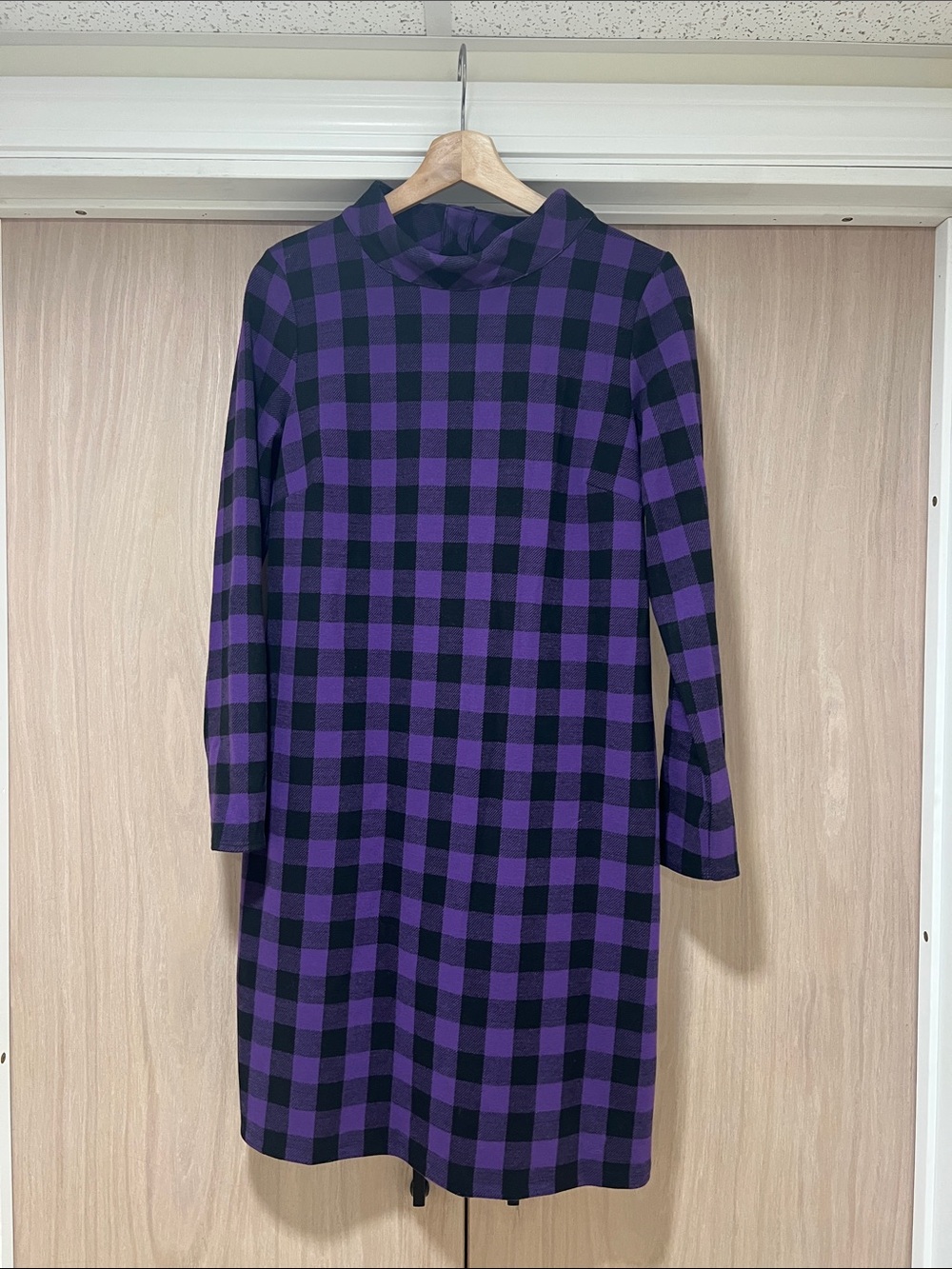 Talbots Purple and Black Plaid Long-Sleeve Shift Dress